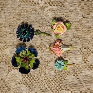 Five Vintage Floral Brooches